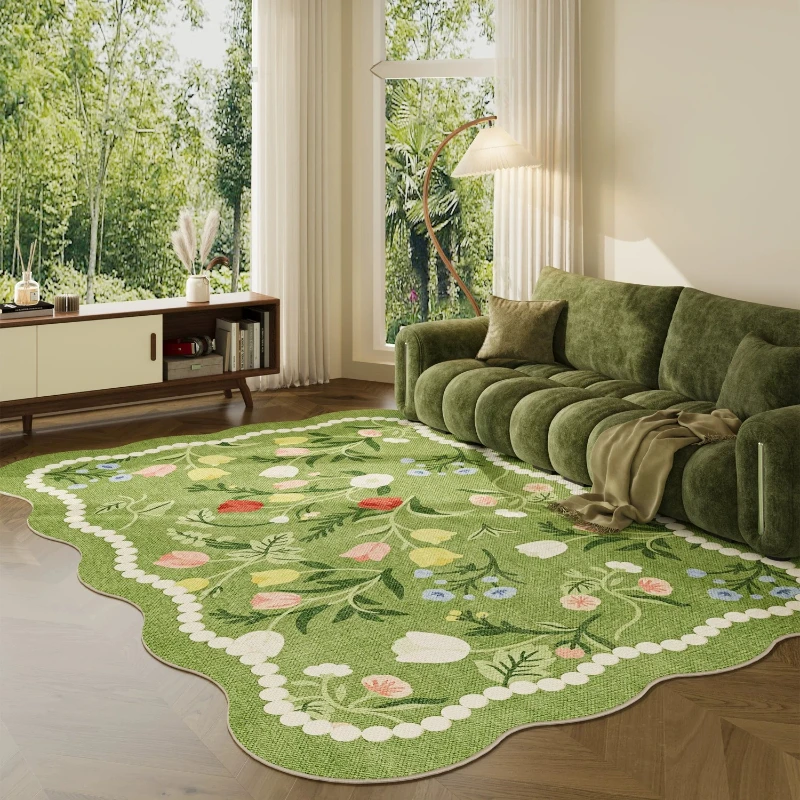 Pastoral Style Bedroom Decor Green Carpet Irregular Shape Carpets for Living Room Washable Lounge Floor Mat Anti-slip Study Rug