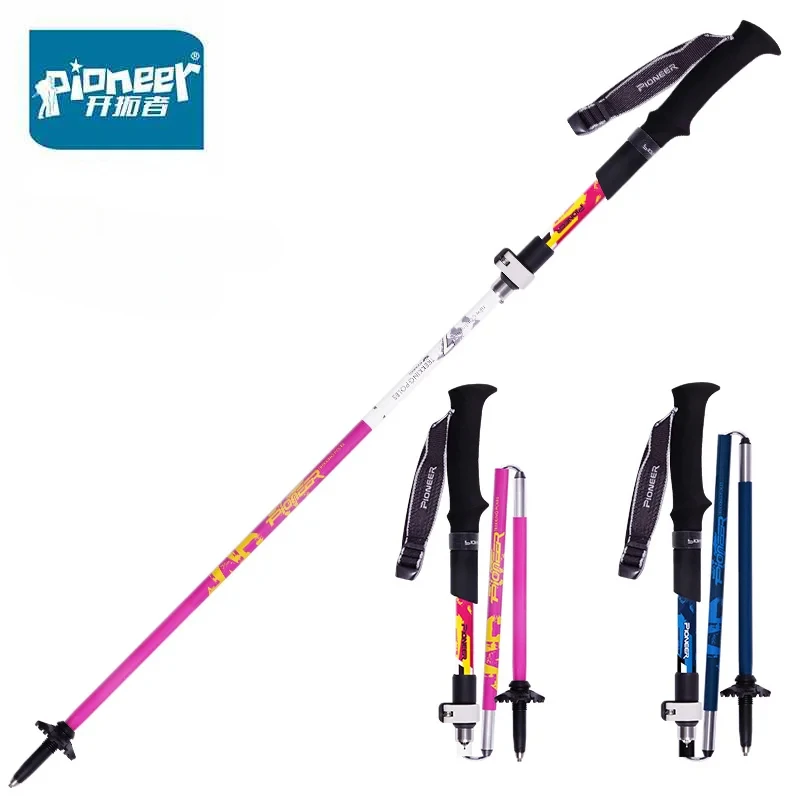 Pioneer Upgrade Ultralight Folding Climbing Stick Outdoor Fiber Poles Retractable Carbon Trekking Ultra-light Aluminum 115-130CM