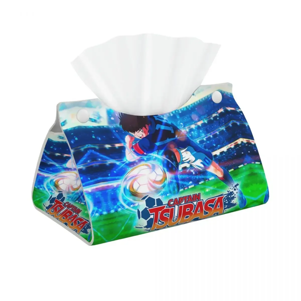 Custom Captain Tsubasa Tissue Box Holder Rectangular Japan Footballer Anime Manga PU Leather Facial Tissue Box Cover for Car