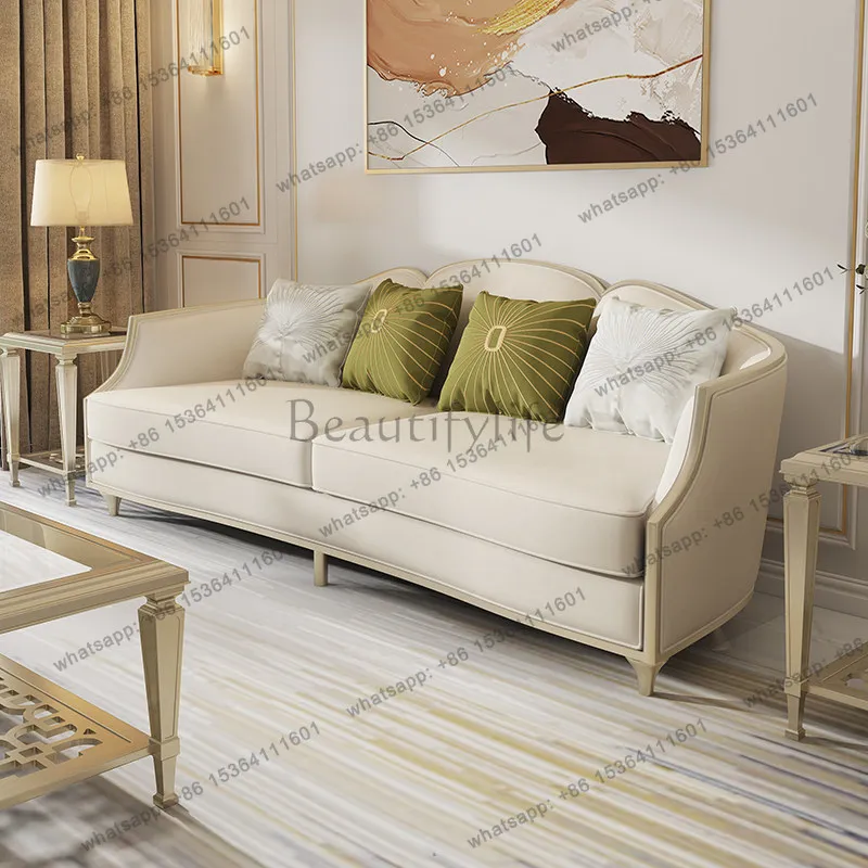 American petal first layer cowhide sofa solid wood French light luxury sofa combination