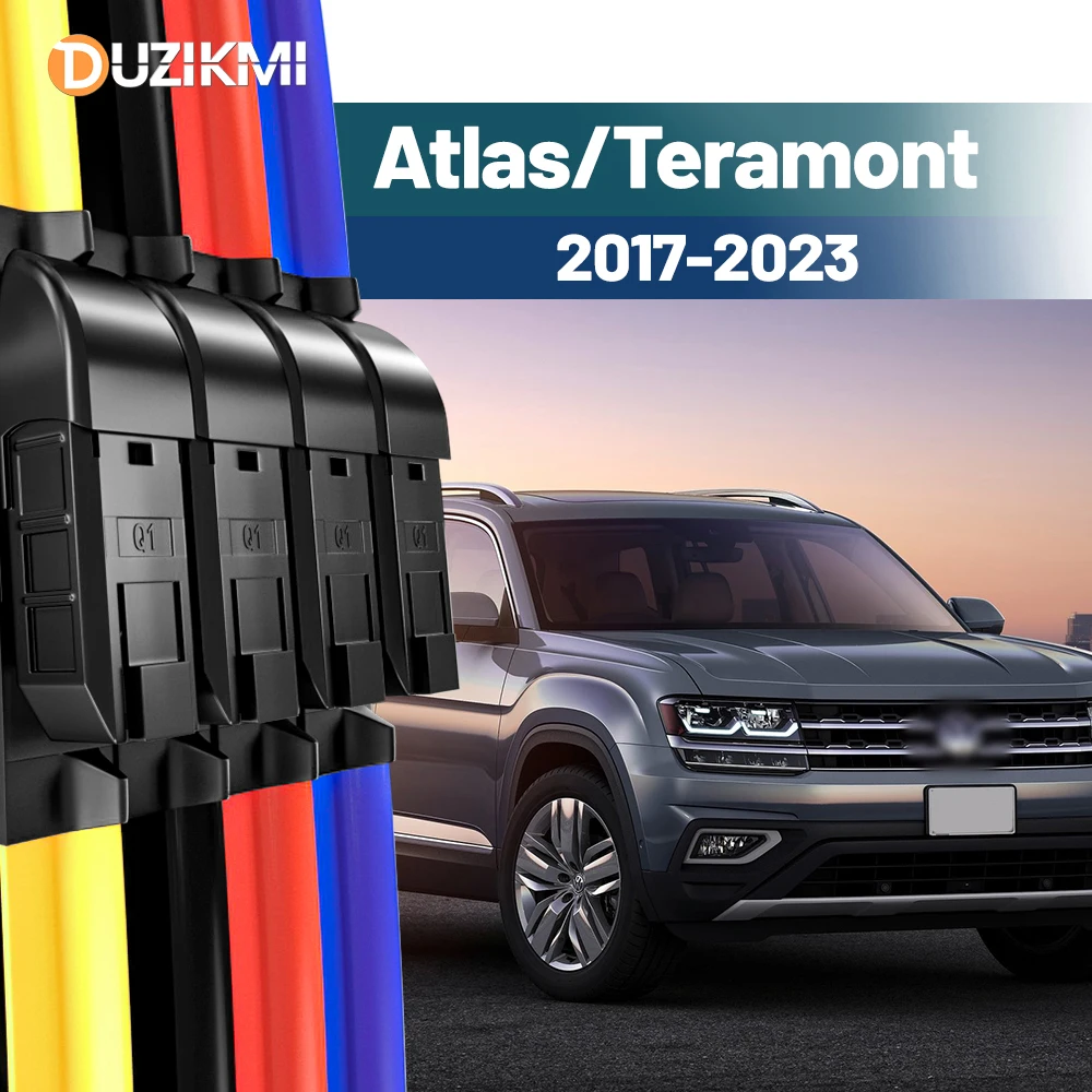 

For VW Atlas Teramont 2017-2023 2018 2019 2020 2021 2022 2pcs Front Windshield Windscreen Wiper Blades Red Blue