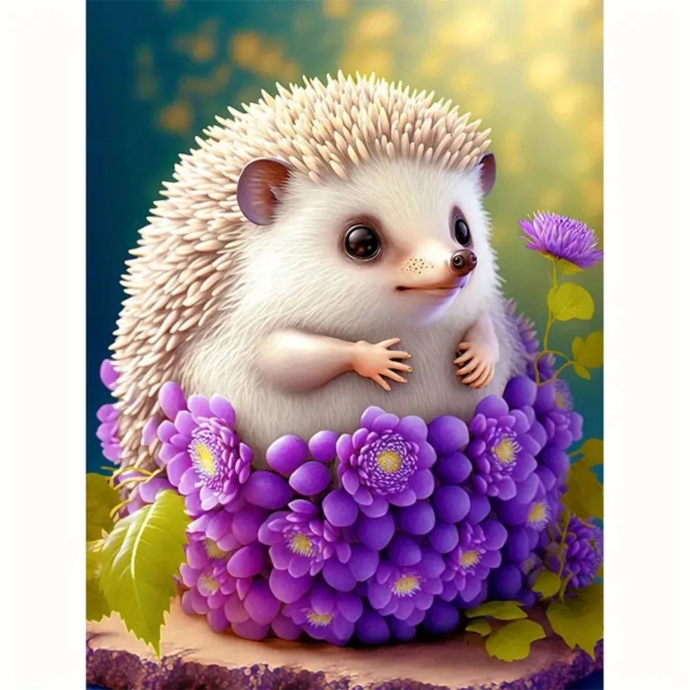 

5D Full Drill Diamond Painting Cute Hedgehog Flower Mosaic Rhinestones Diamond Embroidery Animal Picture Cross Stitch Decor Gift