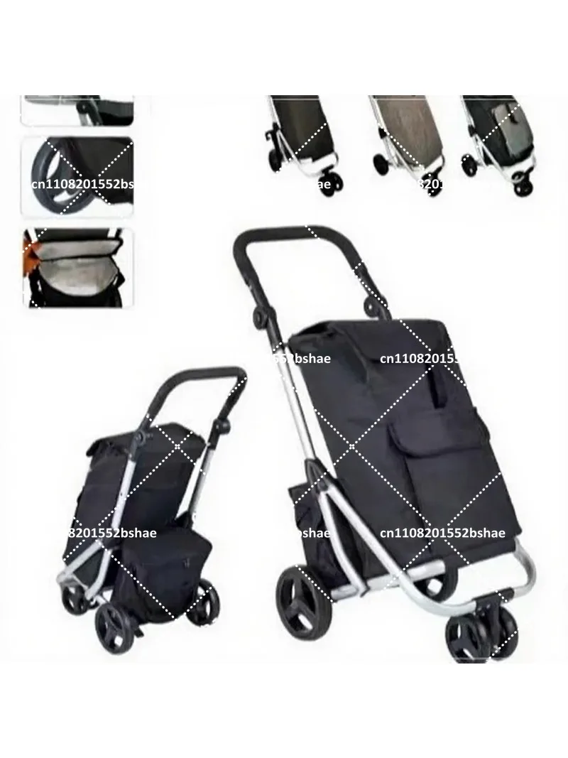 Portable Folding Shopping Cart with Pull Rod, Climbing Stairs Hand Trolley for Home Use