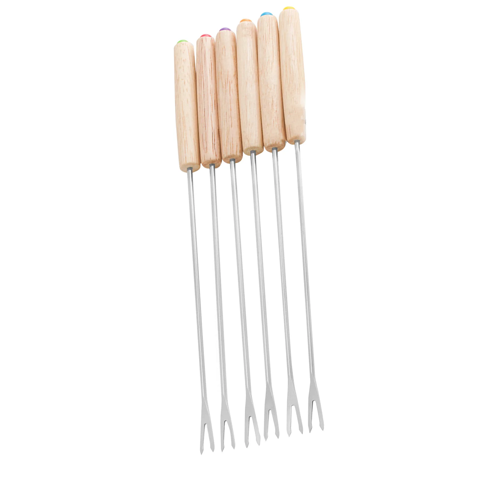 6pcs Stainless Steel Fondue Fruit Forks Cheese Fondue Sticks Smore Sticks with Wooden Handle Heat Resistant for Chocolate Cheese