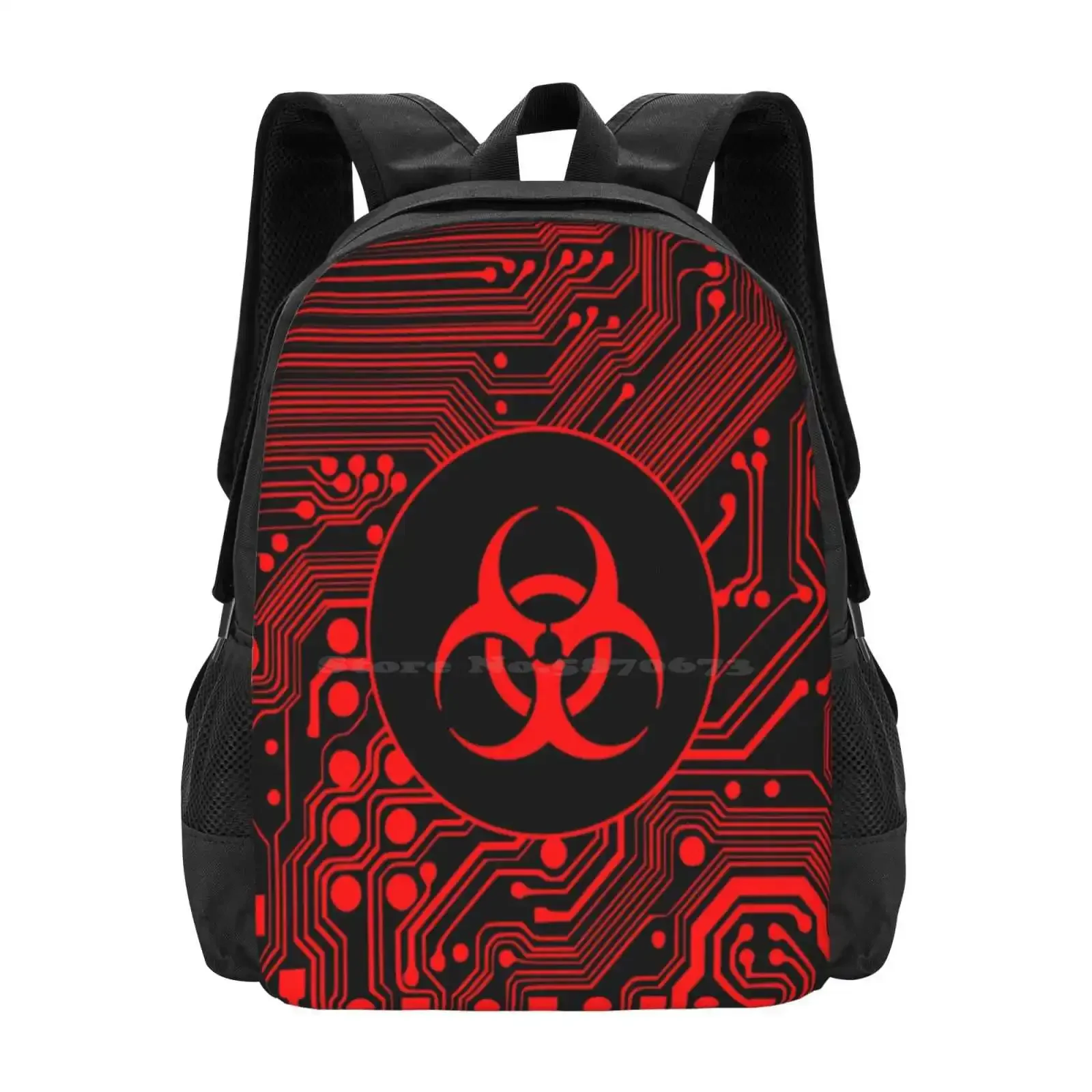 

Red Biohazard (Cybergoth) Hot Sale Schoolbag Backpack Fashion Bags Cybergoth Technology Circuit Future Sci Fi Nerd Geek