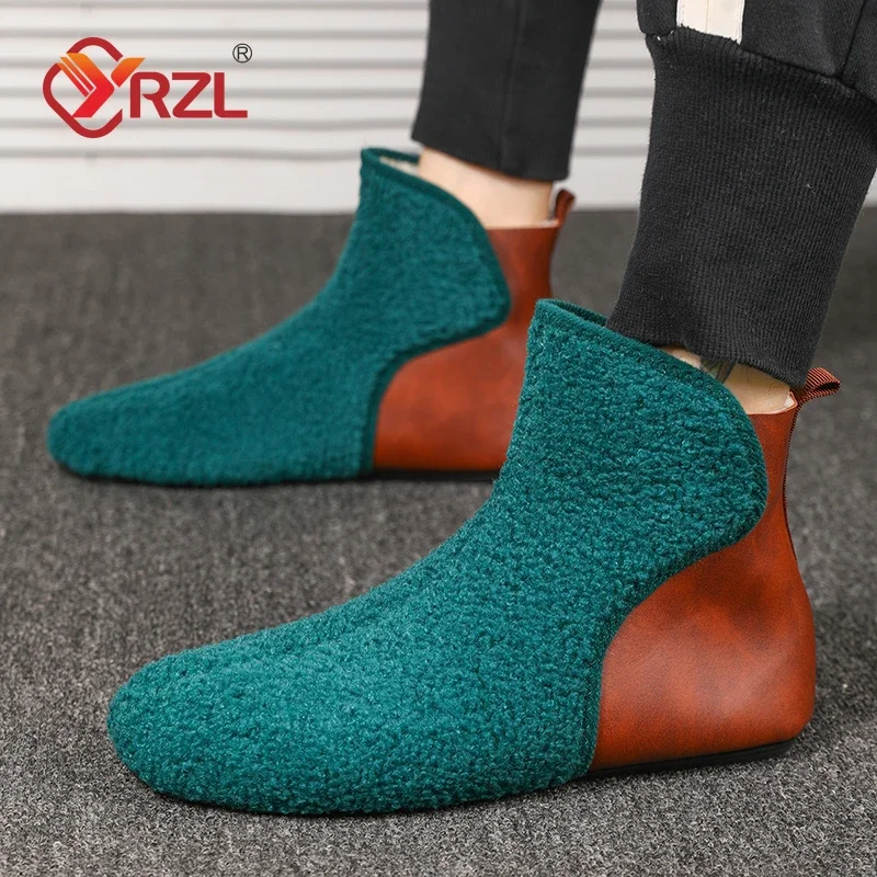 YRZL Winter Cotton Shoes Men High Top Warm Slip on Lightweight Slippers Men Plush Indoor Cotton Loafers Men Winter Warm Shoes