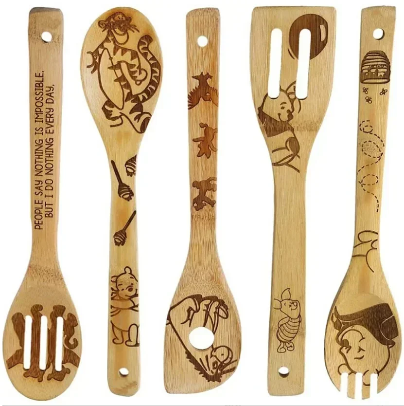 Lilo Stitch Pala 5 pezzi Disney Topolino Principessa Anime Kawai Bamboo Scoop Cucina di casa Utensile da cucina per donna Uomo Regalo