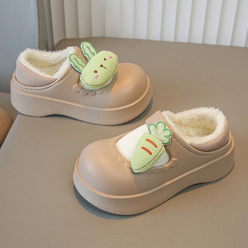 Winter Children Kids Girl Mules Warm Clogs Crock Sandals Cute Cartoon Rabbit Carrot Garden Slippers Baby Shoes For Teens Girls