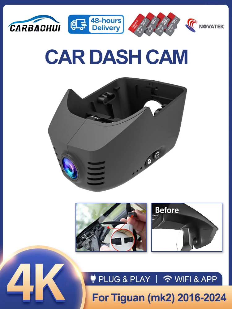 Voor Volkswagen VW Tiguan (Mk2) 2016 2017 2018 2019 2020 2021 2022 2023 2024 Verborgen 4K UHD 2160P Wifi Auto Dvr Dash Cam Camera - afbeelding 2