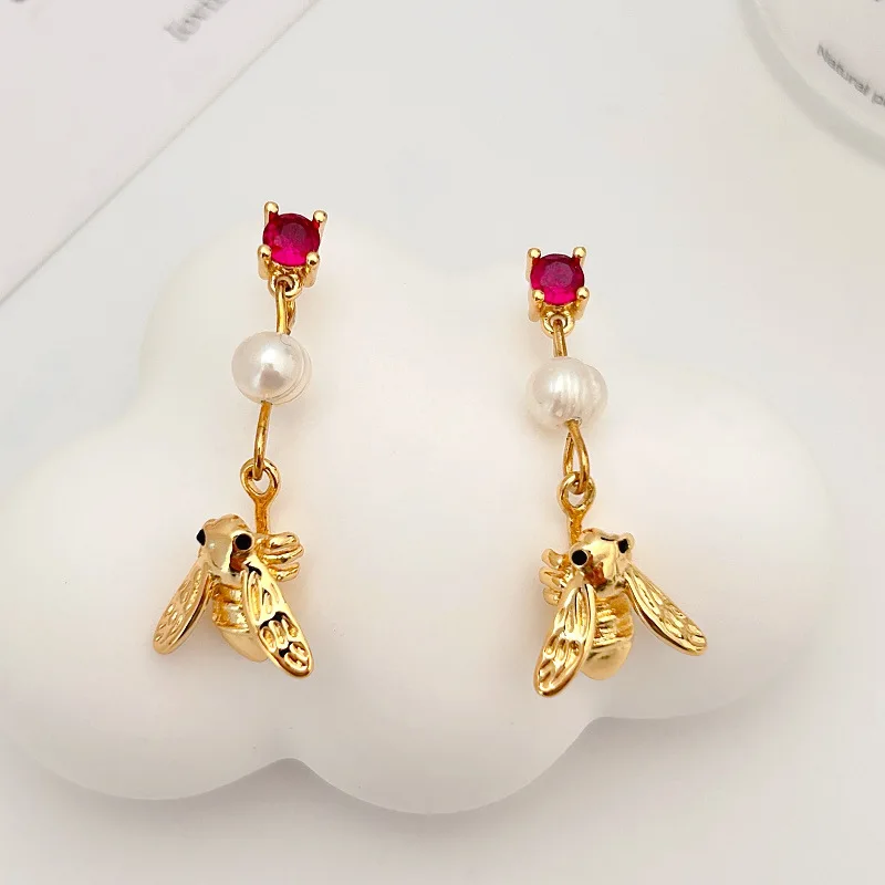 أقراط متدلية على شكل نحلة، أقراط طويلة لطيفة للنساء، تصميم عصري فاخر ورائع #2