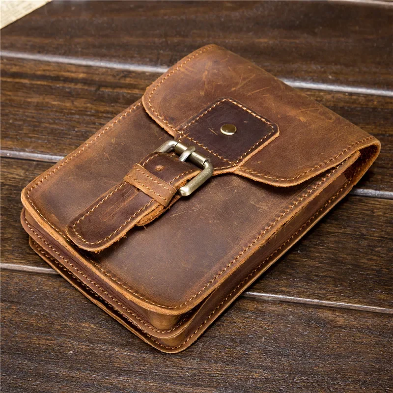 Fanny Waist Bag Men Genuine Leather Belt Bum Leg Hip Packs for Men Mini Multi Phone Box Wallet and Purse Outdoor Coin Card Pouch