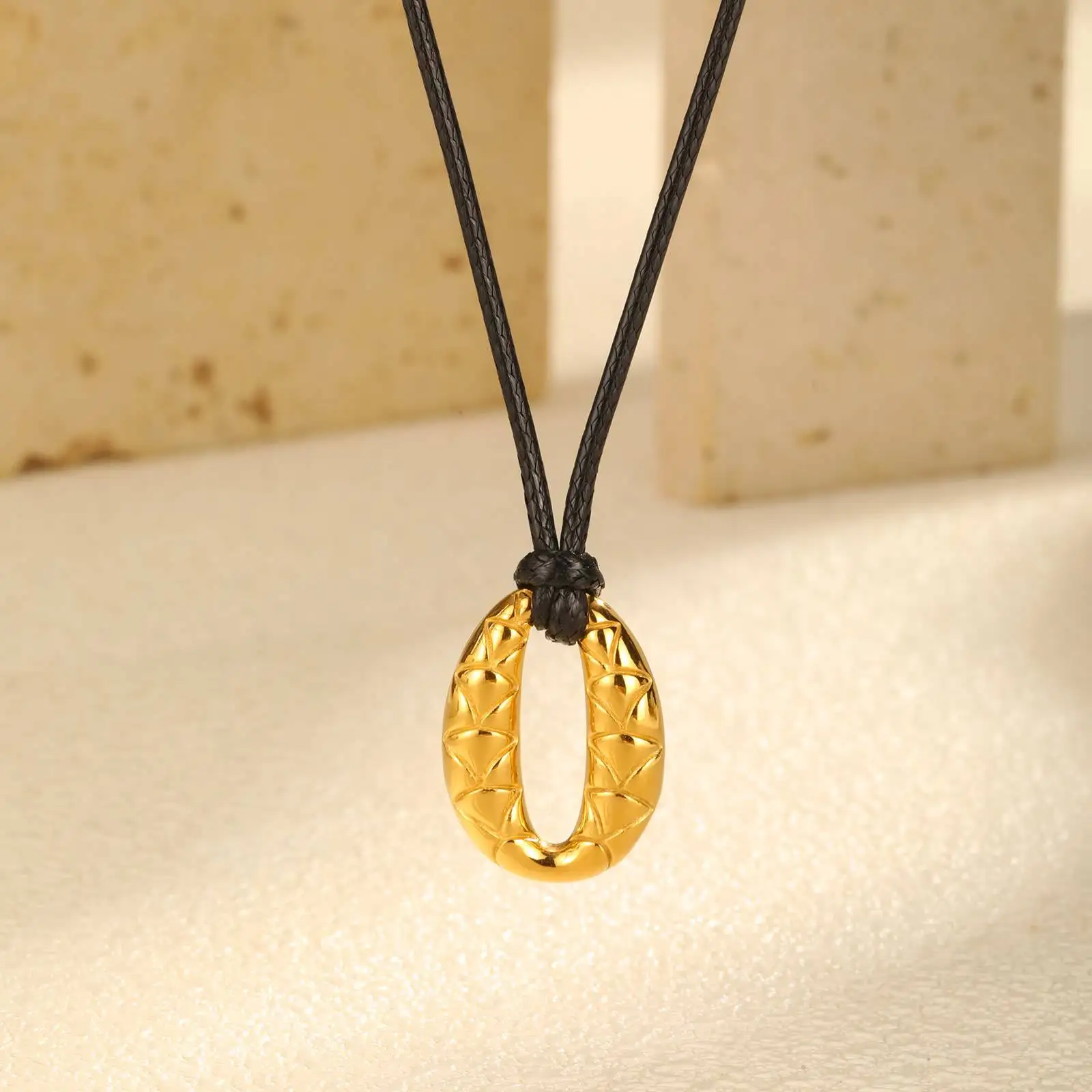 Goldene Fischschuppen Oval Anhänger Schwarz Wachs Seil Einstellbar Frauen Licht Luxus Mode Halsketten Schmuck – Detail 3