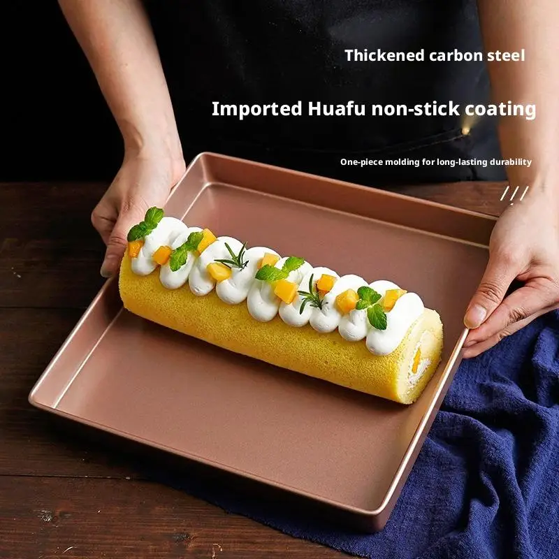 28cm Square Non-Stick Cake Roll Pan, Carbon Steel Baking Tray for Swiss Roll, Chiffon Cake, Castella Cake & Home Baking