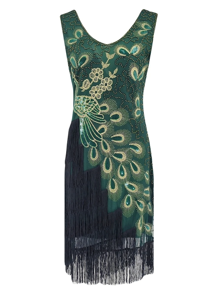 Women 1920s Flapper Dress Vintage V-Neck Sleeveless Peacock Embroidery  Great Gatsby Dress Sequin Fringe Party Dress - AliExpress 200000345