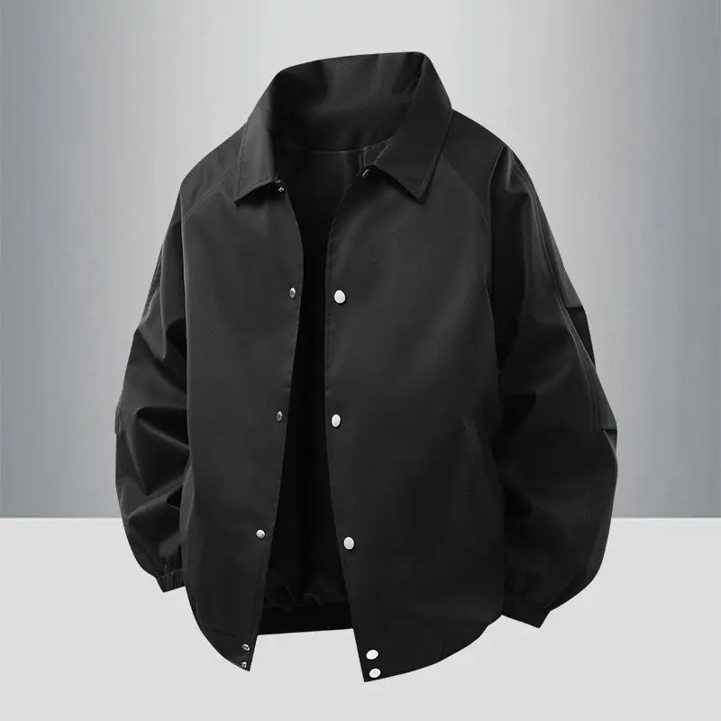 

2025 Spring Jackets Men Korean Style Fashion Turn Down Collar Solid Casual Outwear Male Autumn Loose Long Sleeve Coat