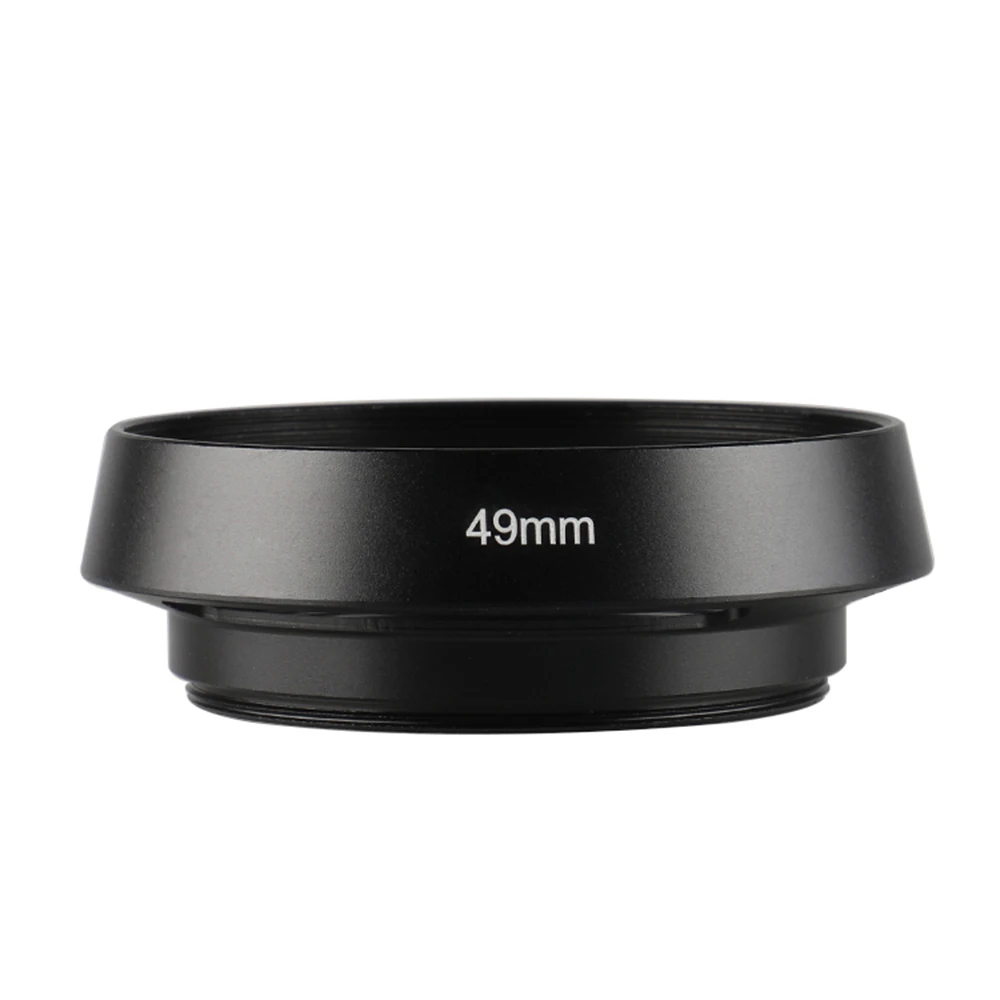 Universal 49mm Metal Screw-in Vented Short Lens Hood Black Camera Photography Accessory for Nikon Canon Sony DSLR Camera