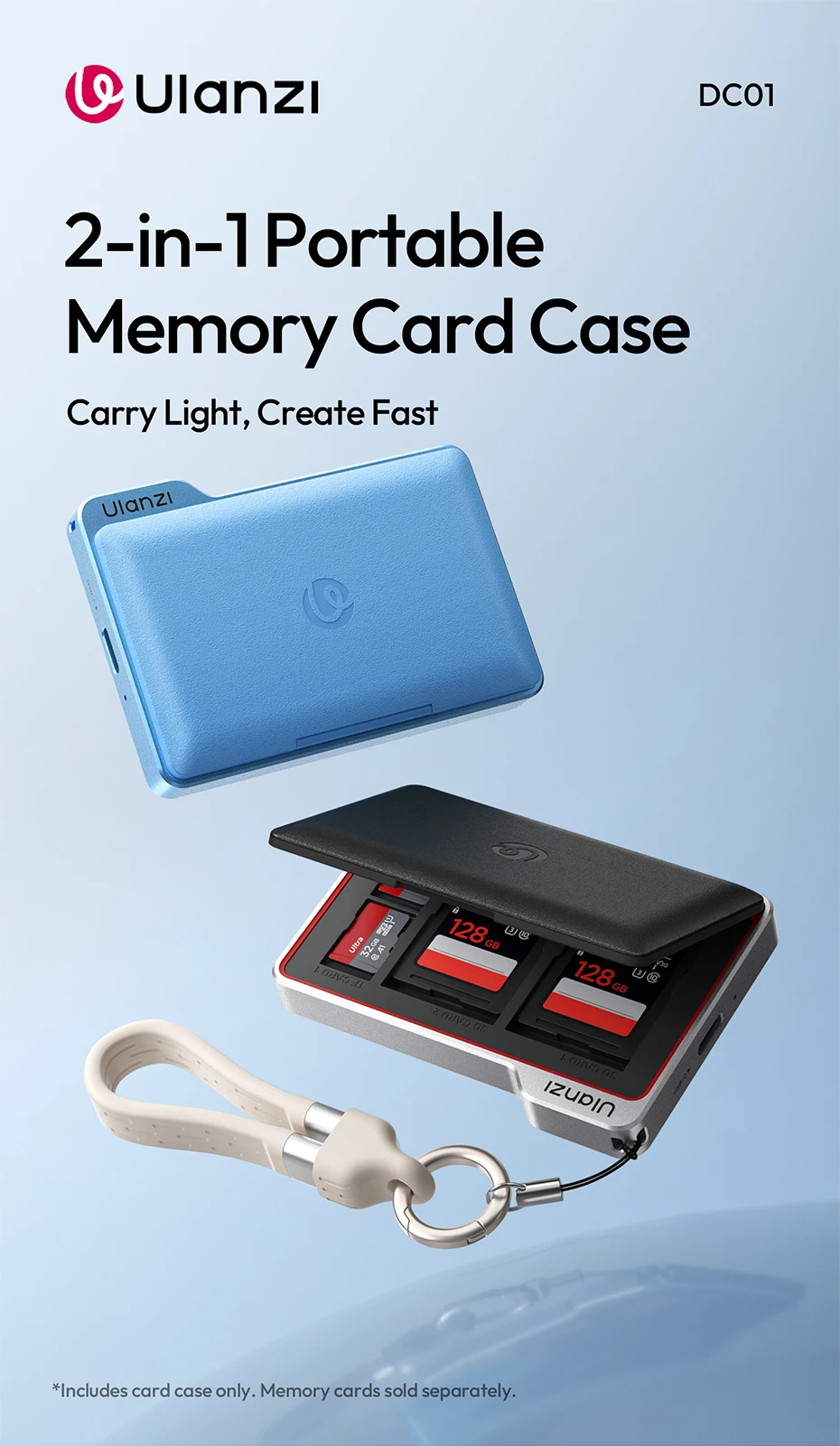 Ulanzi DC01 2-in-1 Tragbares Speicherkarten-Etui Dual-Slot Simultan-Kartenleser für Kamera Smartphone für Fotografie – Detail 1