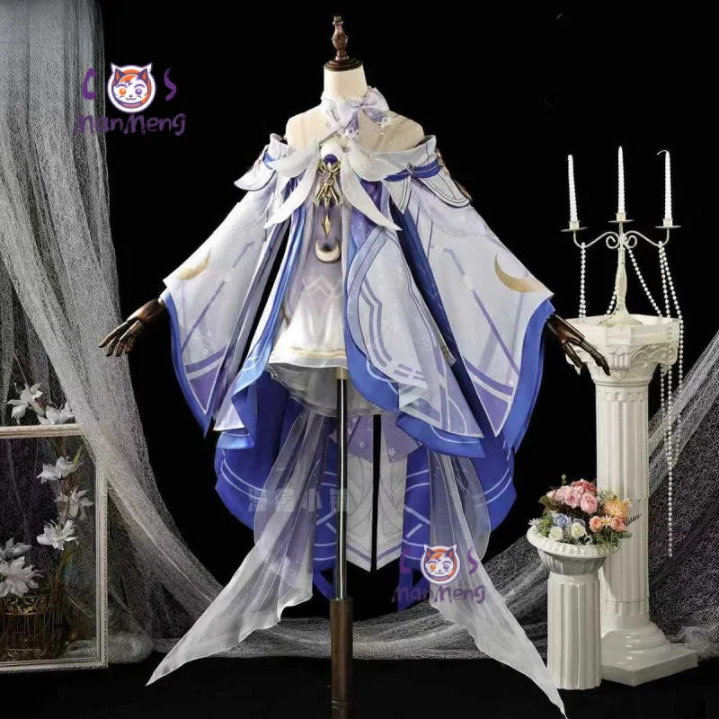 

Игра Genshin Impact Columbina Damselette, карнавальный костюм, новое женское элегантное платье, парик, реквизит, наряд, карнавальная форма на Хэллоуин