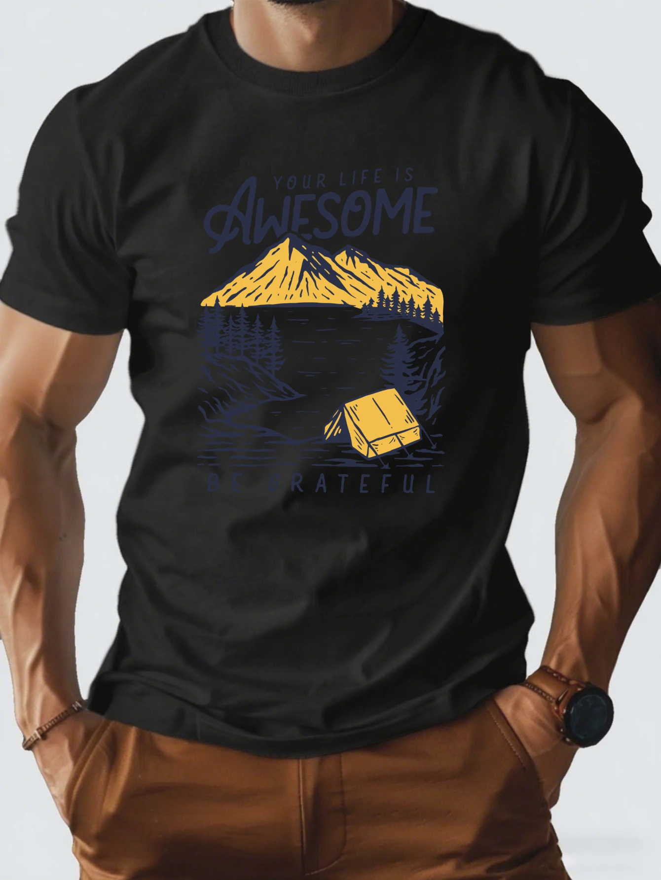 

Men's Vintage Mountain Graphic T-Shirt Casual Streetwear Cotton Tee Short Sleeve Tops