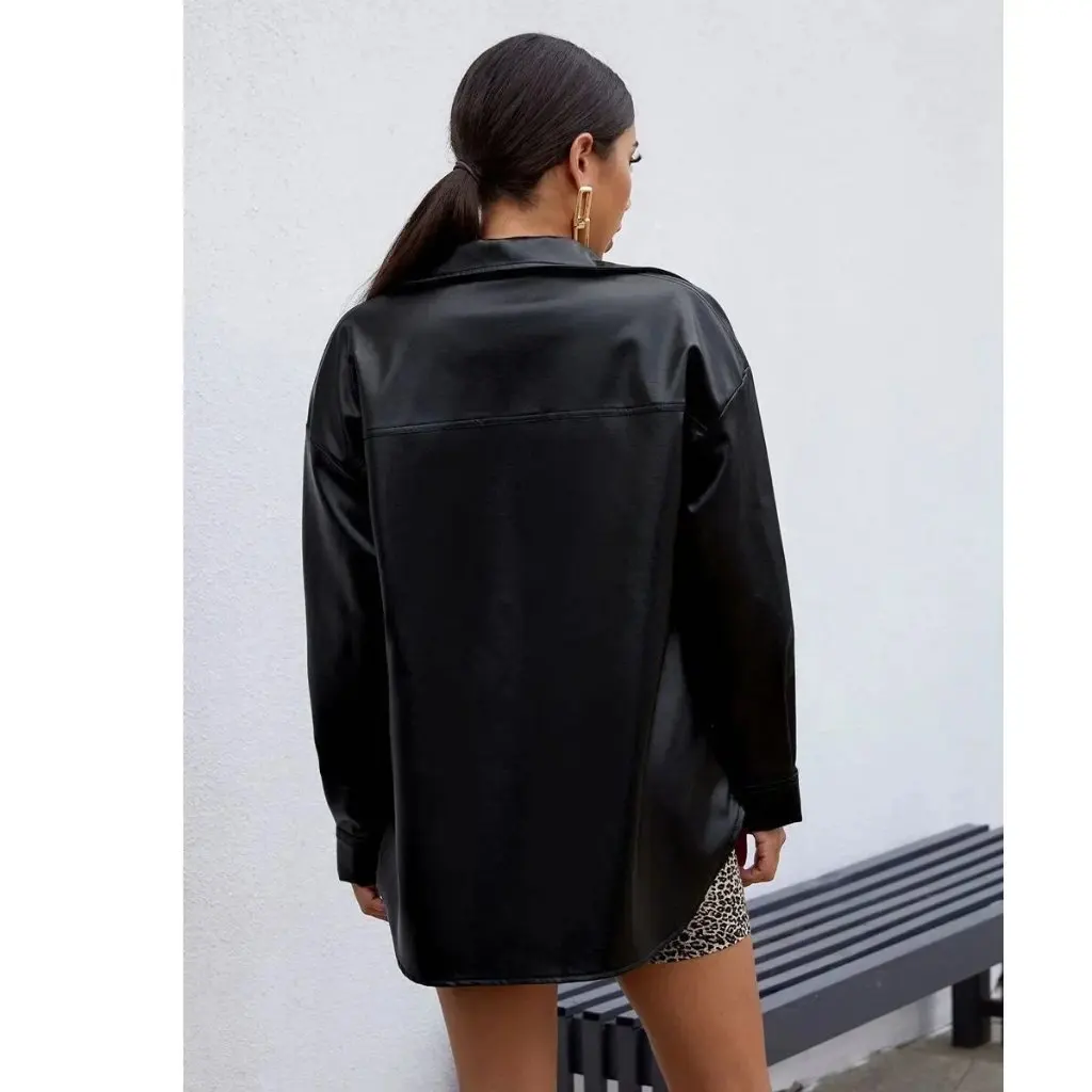

New PU Leather Ladies Shirt Coat Spring Autumn Trendy Women's Outerwear for Europe And USA