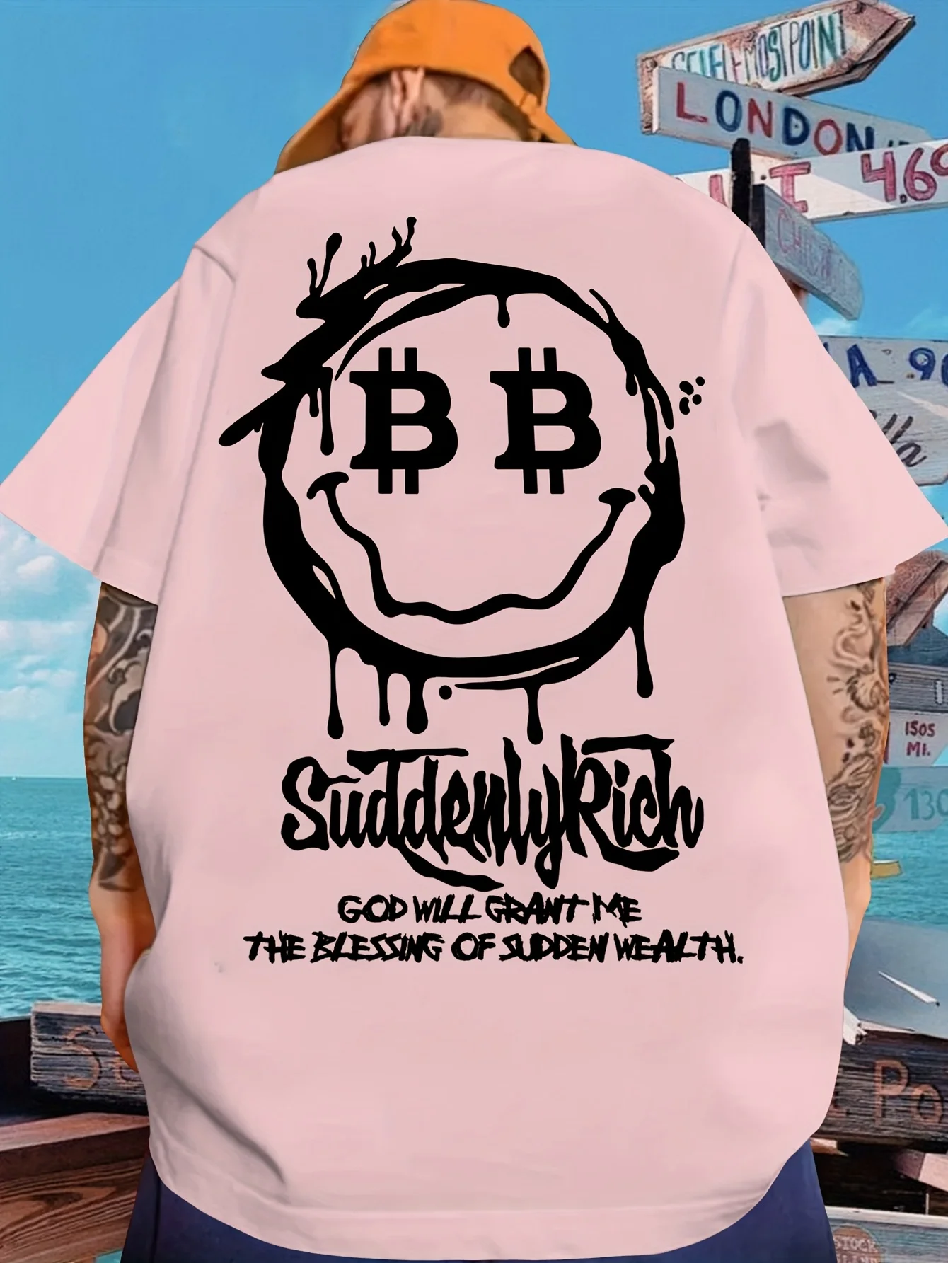 2026 Men's Summer Fashion Graffiti Smiley Face Print T-Shirt, 100% Cotton, Versatile Short Sleeve