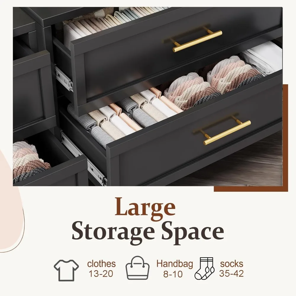 Small Black Bedroom Dresser, 24.76 High, Dressers and Chests, Modern Dresser Nightstand Set for Living Room