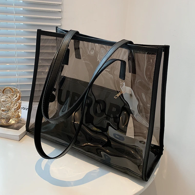 

Fashionable transparent large-capacity bag women's new fashion jelly one-shoulder large bag of foreign air tote bag