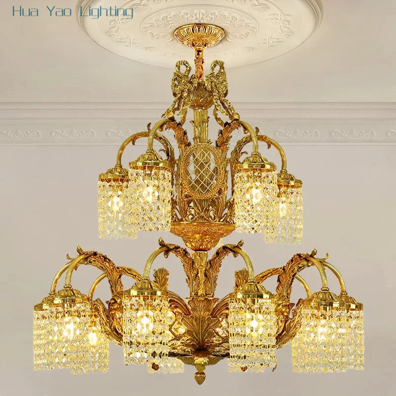 French Baroque Luxury Crystal Brass Villa Living Room Art Design Chandelier Hotel Lobby Wedding Decor Pendant Lamp
