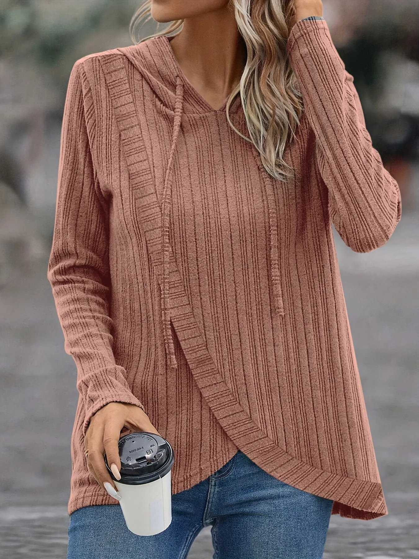 Ladies Fashion Hooded Striped Long Sleeve Top Asymmetrical Sweatshirt Casual Streetwear