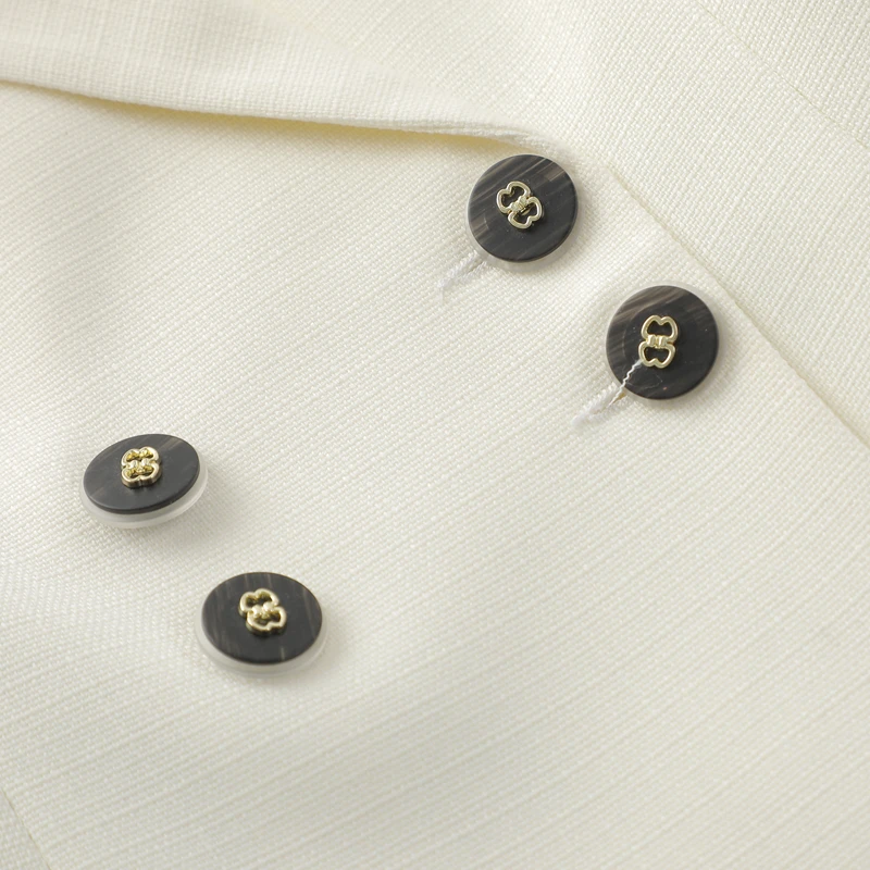 بدلة نسائية مزدوجة الصدر من NAVIU مكونة من قطعتين سترة أنيقة بأكمام طويلة وتنورة بطول ملابس عمل احترافية باللون البيج #6