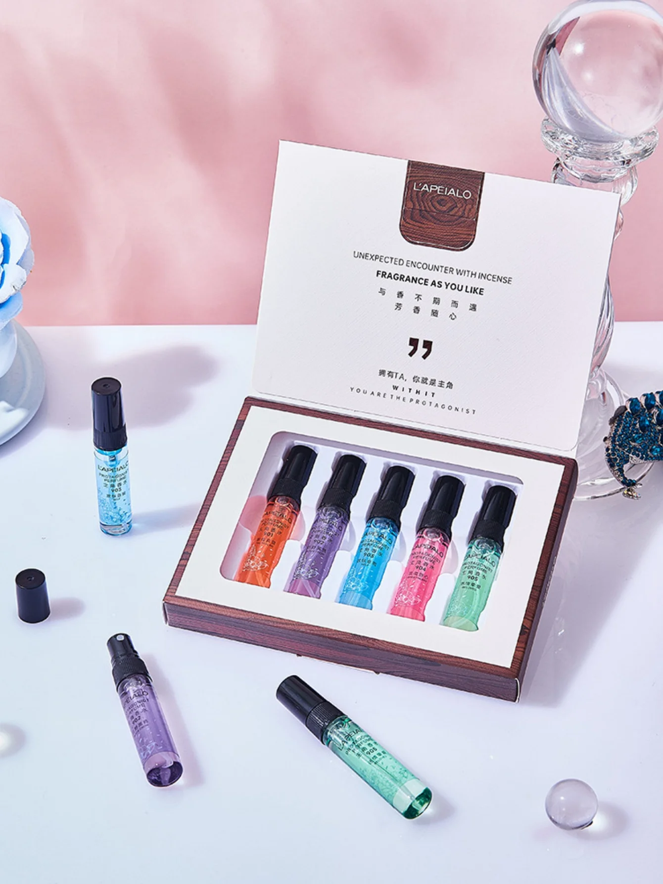 Juego de Perfume para mujer, 5 uds., 5ml, tono floral, fragancia ligera natural de larga duración, caja de regalo, perfume de bolsillo de viaje, regalo para niña