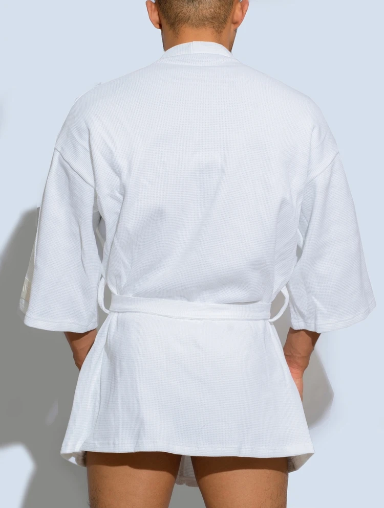 Men's Bathrobe Short Style100% Cotton Solid Color Pajama Water Absorbing Casual Home Bath Robes