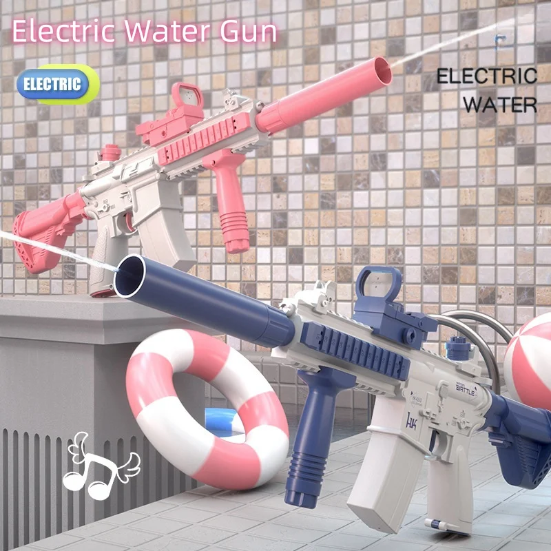 Pistola de agua totalmente automática para exteriores, juguetes de verano para niños y adultos, piscina de playa con luz recargable, juego de disparo continuo, regalo