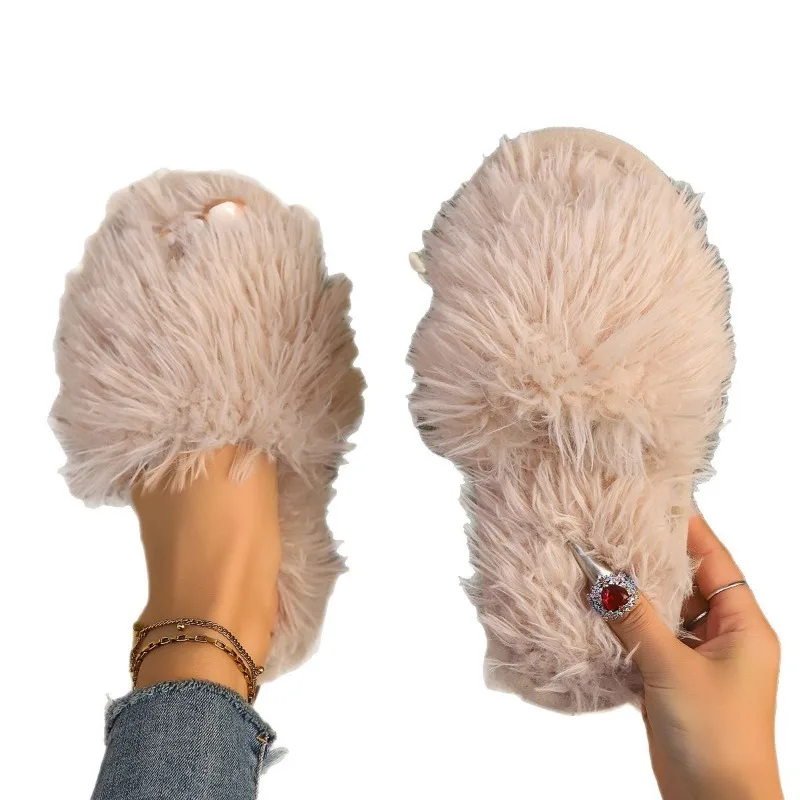 Mao Mao Slippers Women's Autumn and Winter Outer Wear Non-slip Indoor Thick Bottom Home Furry Confinement Cotton Slippers