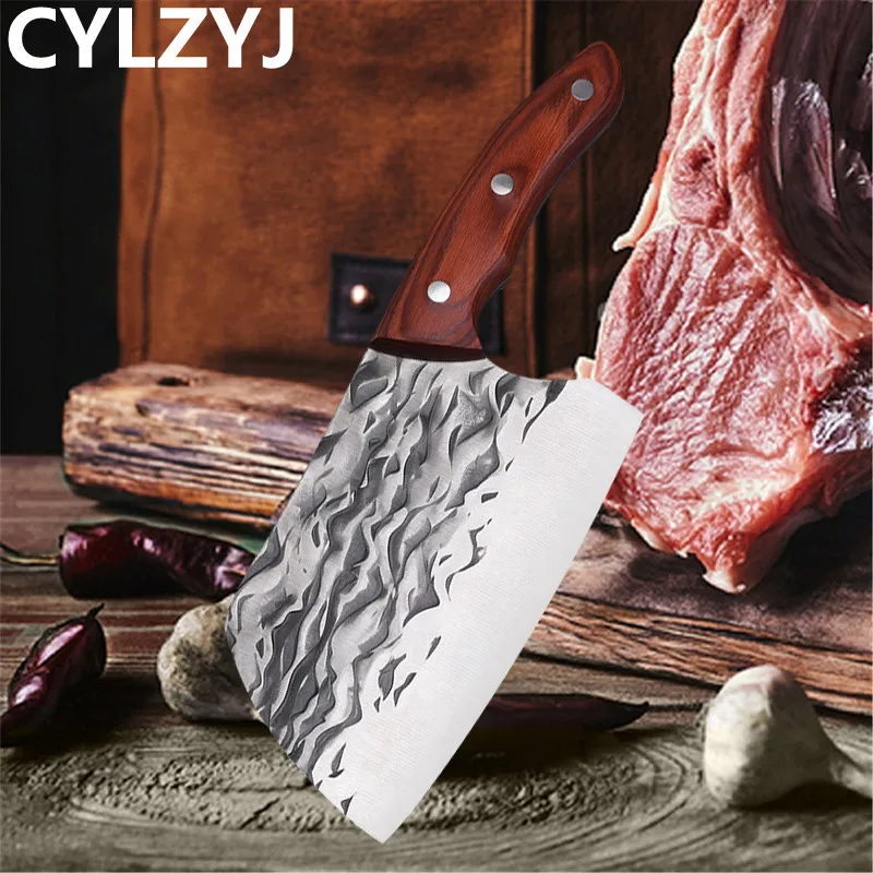 Forged Stainless Steel Knife Color Wood Kitchen Knife Tools 4cr13 Manual Forging And Cutting Dual-use Knife Fish Head Chef Knife