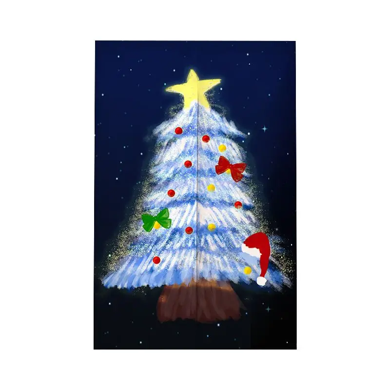 VIKAMA Hand Drawn Green Christmas Tree Noren Curtain Doorway Partition Japanese Room Divider Xmas Decor Home Soft Washable
