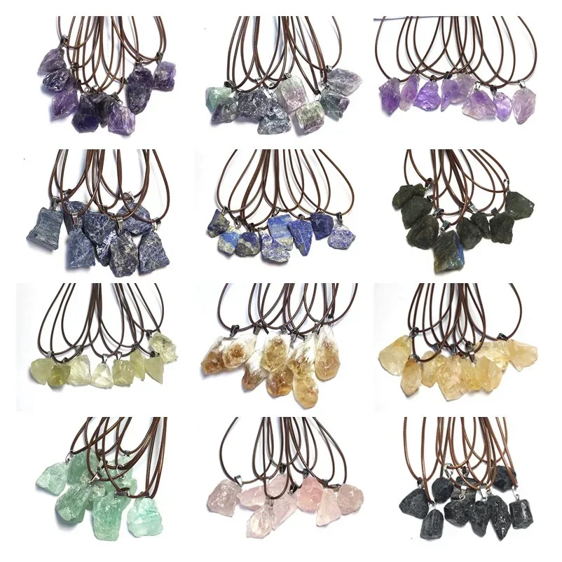 

10 шт., натуральный нерегулярный необработанный рудный кристалл флюорита, кулон, энергетический камень, целебные аметисты, медитация, бесплатная веревочная цепочка, оптовая продажа
