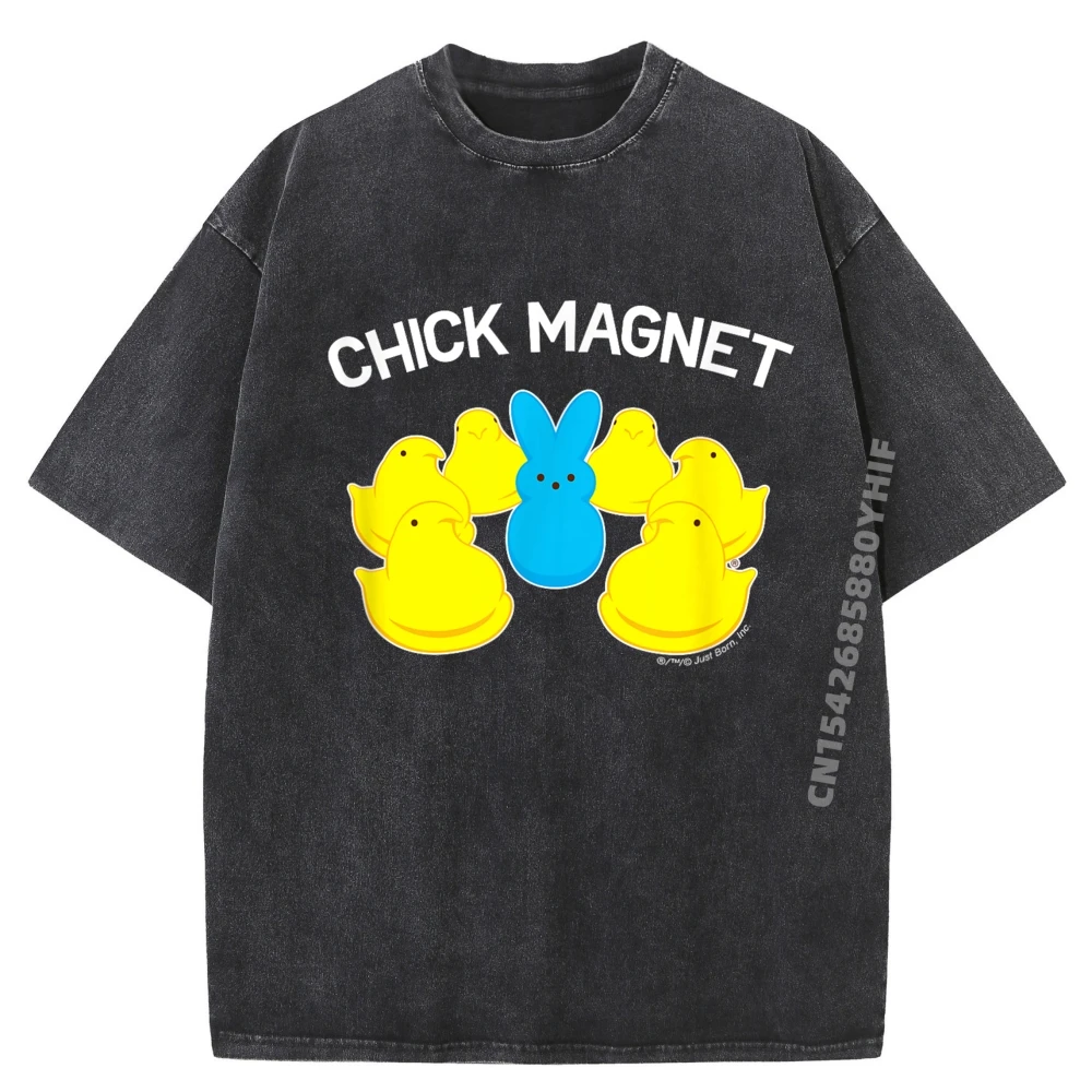 

Peeps Chick Magnet With Bunny Officially Licensed Funny T Shirts White T Shirt Mens Leisure Washed Clothes