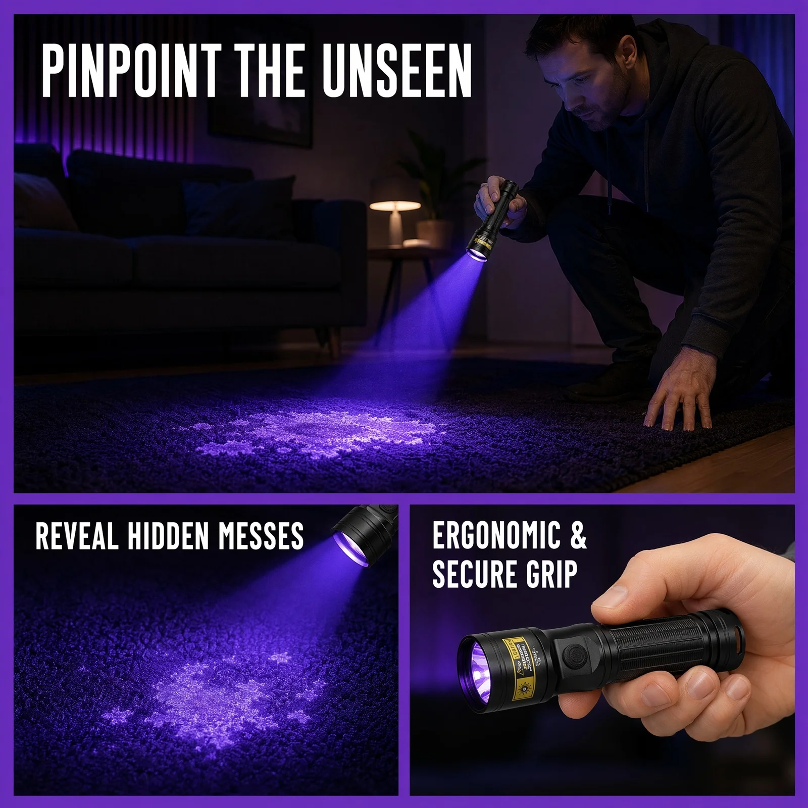 20W 365nm UV USB Rechargeable Flashlight UV Glue Curing Aluminum Torch Pet Stain Tinea Ore Jade Money Scorpion Detection Light view 5