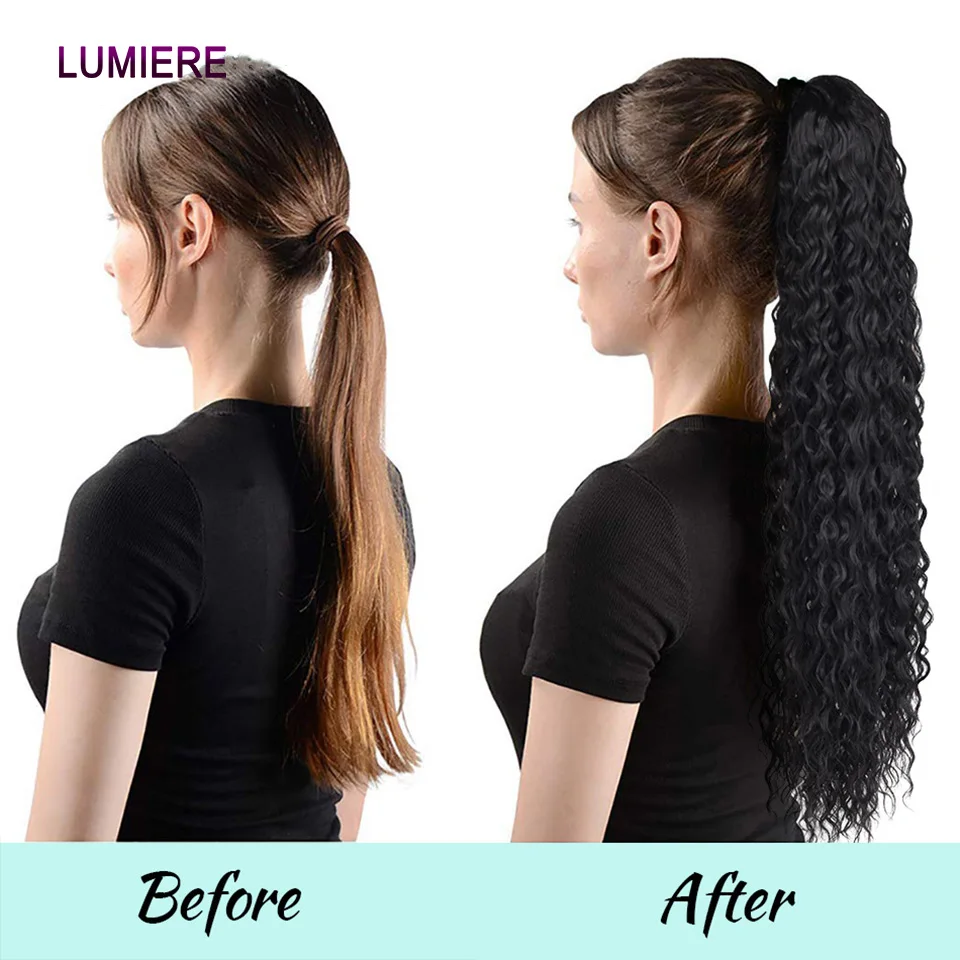 الأفرو غريب المياه العميقة مجعد موجة التفاف حول الرباط ذيل حصان وصلات شعر بشرية 100% شعر بشري حقيقي البرازيلي كليب في Fo