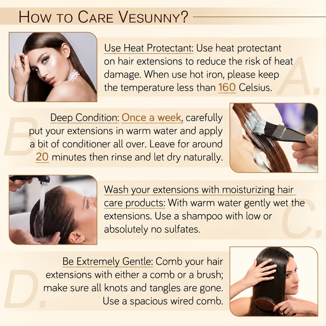 VeSunny Clip-in-Haarverlängerungen, Echthaar, blonde Clip-in-Haarverlängerungen # 16/22 Echte Perücke mit doppeltem Schuss, seidig gerade – Detail 16