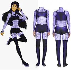 YJ Halloween Woman Blackfire Superhero Cosplay Costume Lady Starfire Bodysuit Zentai Suit Adult  Jumpsuit