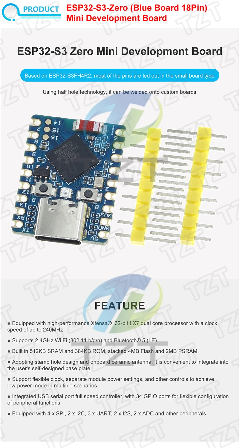 ESP32-C3-Zero ESP32-S3-Zero ESP32-C6 ESP32-H2 ESP32 SuperMini WiFi + Bluetooth ESP32 Entwicklungsboard ESP32 C3 S3 Erweiterungsplatine – Detail 4