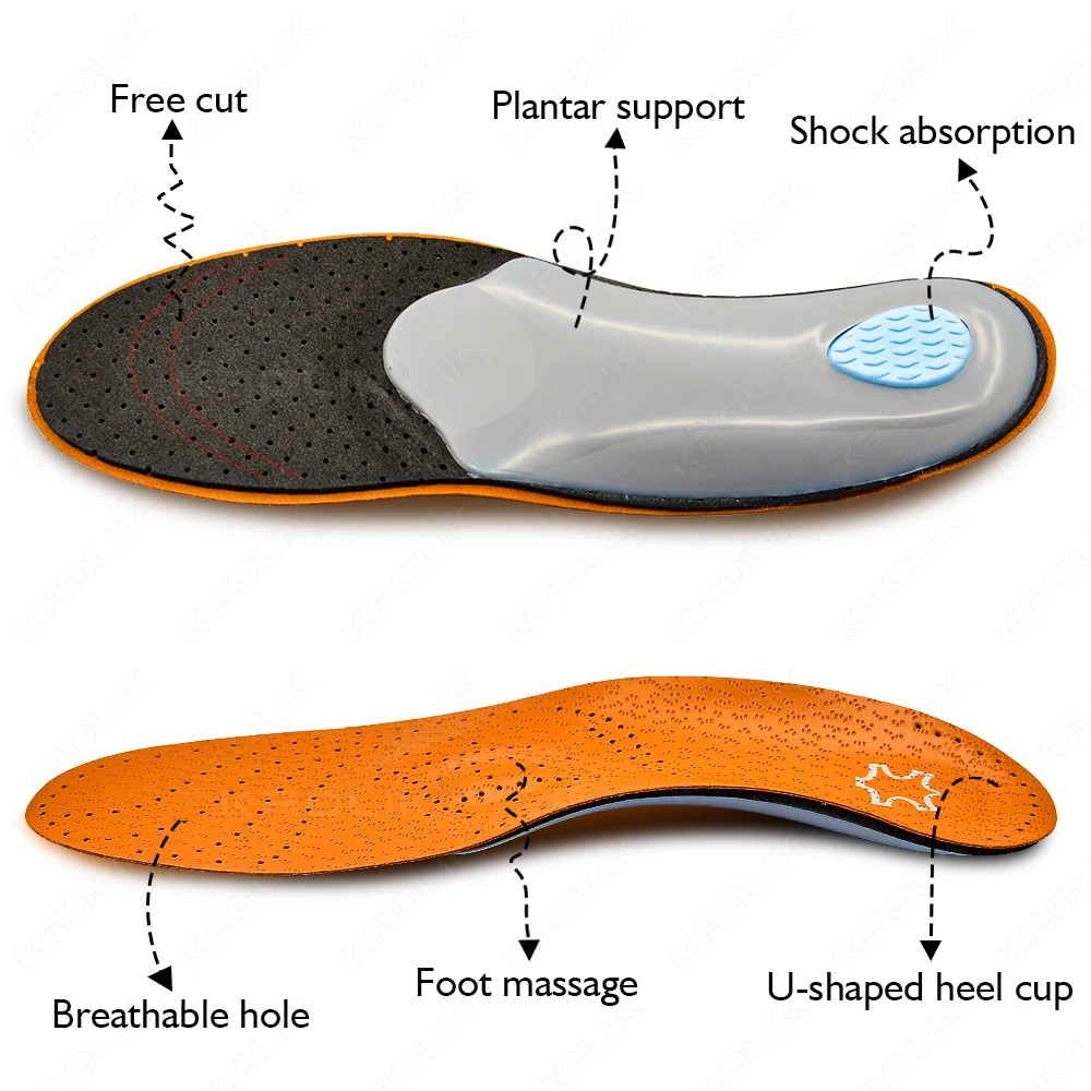 Leather Orthopedic Insole Orthotic Arch Support Instep Flat Foot Shoe Pad PU Latex Antibacterial Active Carbon Foot Care Unisex