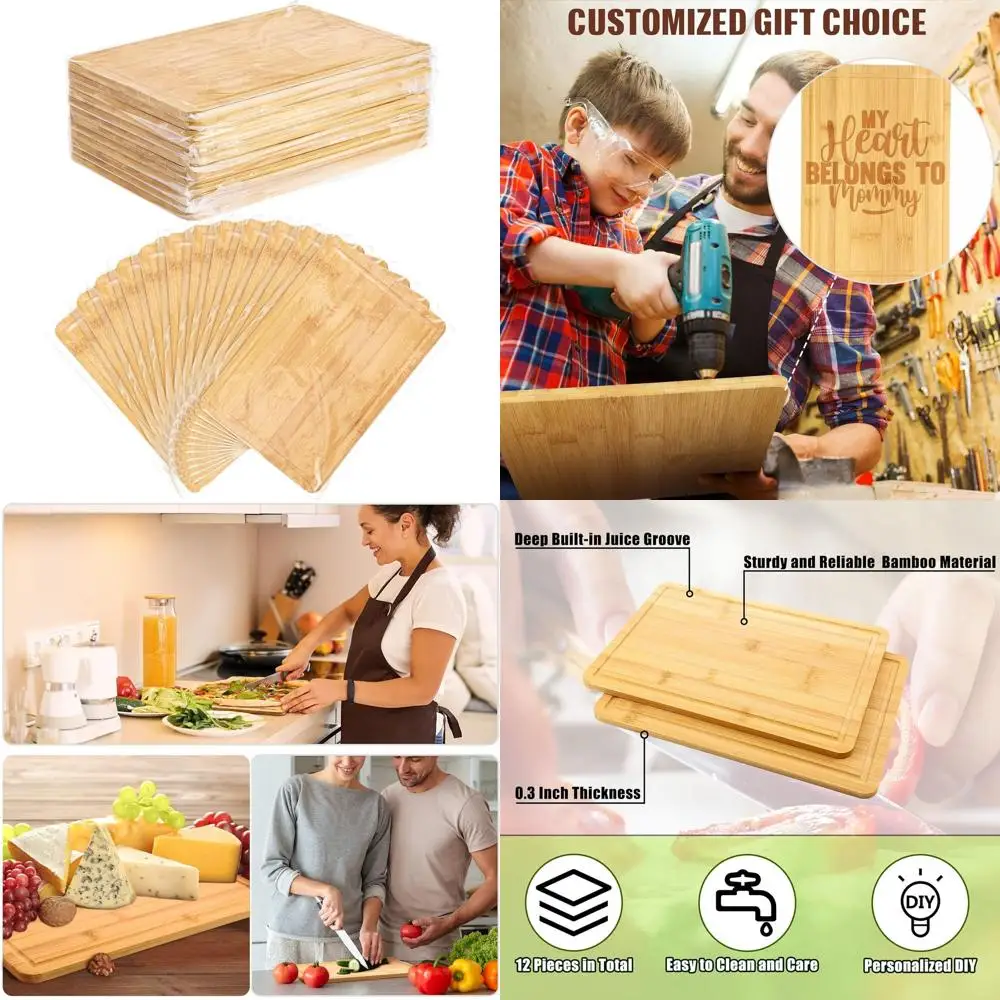 

Набор из 12 бамбуковых разделочных досок, 12x8 дюймов - идеально подходят для нарезки, сервировки, гравировки и DIY-проектов на кухне.