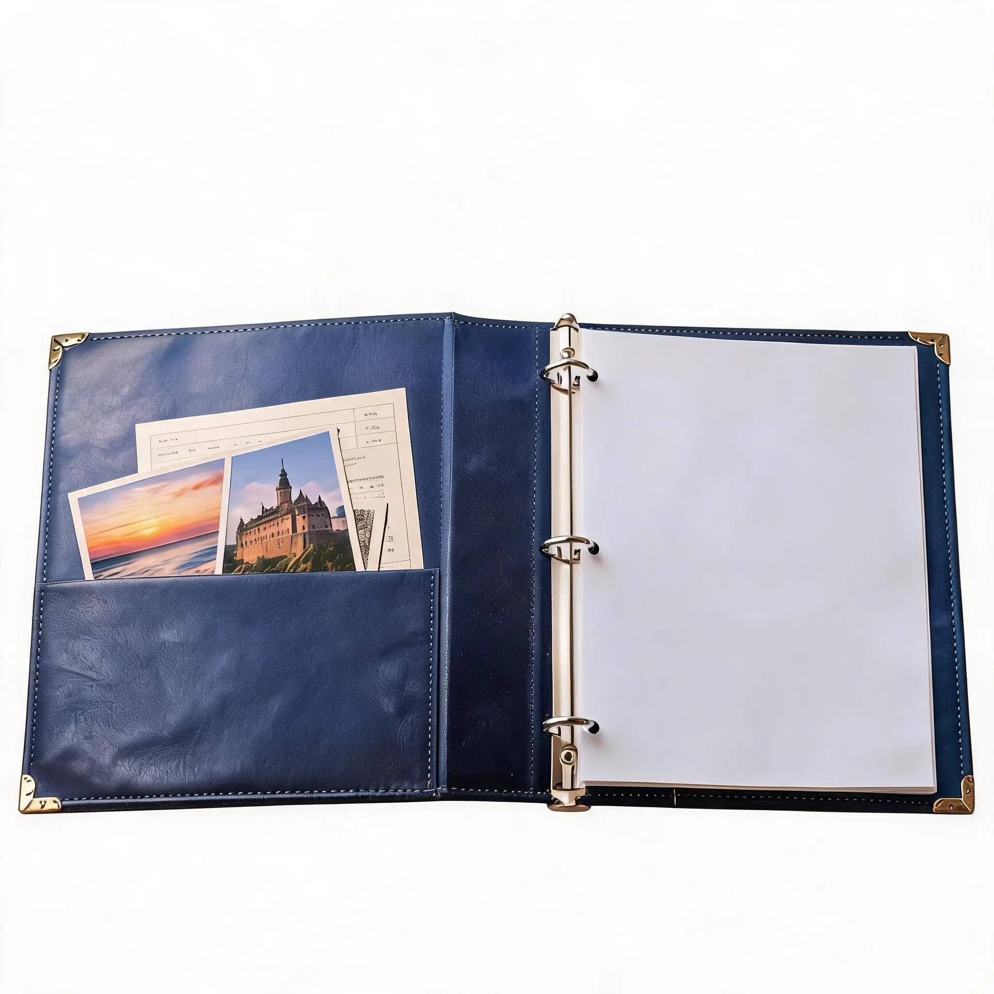 2 Ring Leather Binder, 1.5 Inch Round Ring Binder, Vintage PU Leather Portfolio Organizer for US Letter Size Paper, Notebook & Documents