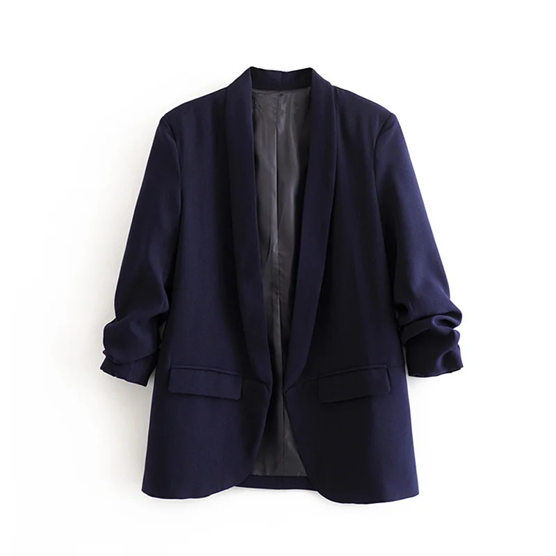 YUEYANG Women Fashion Office Wear Open Blazer Coat Vintage Long Pleated Sleeves Flap Pockets Female Outerwear Chic Tops