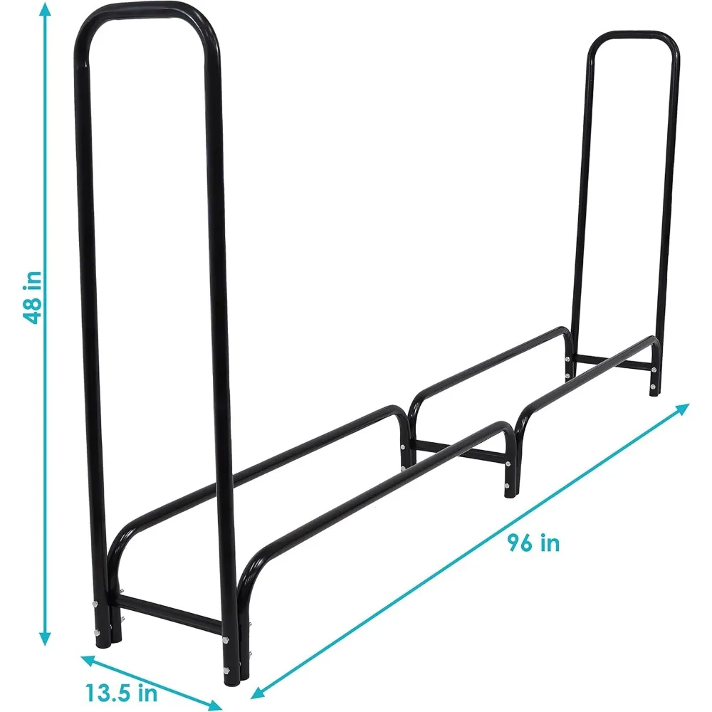 Sunnydaze Rejilla para troncos de leña de 8 pies - Accesorio de almacenamiento de acero recubierto de polvo negro para interiores/exteriores