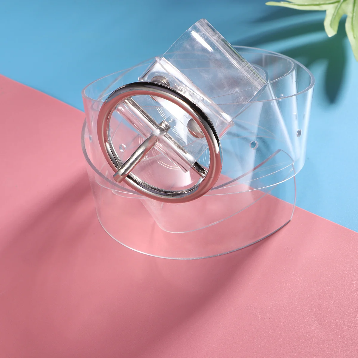 

Women Casual Round Shape Buckle Belt Lightweight Full Transparent Breathable Belt for Jeans Student Accessories Silver