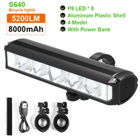 Luz de bicicleta 8000mAh 5 luces LED para bicicleta linterna LED frontal recargable 5200LM faro con banco de energía accesorios para bicicleta